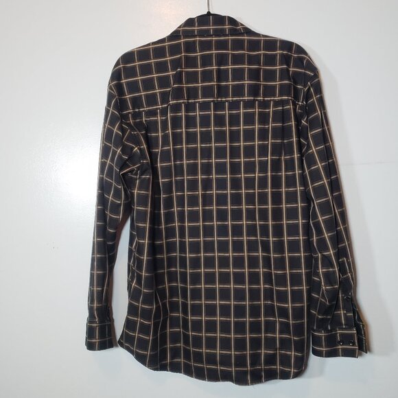 Haggar Men’s No Iron Black Tan Checkered button-down dress casual shirt size M - Picture 2 of 3